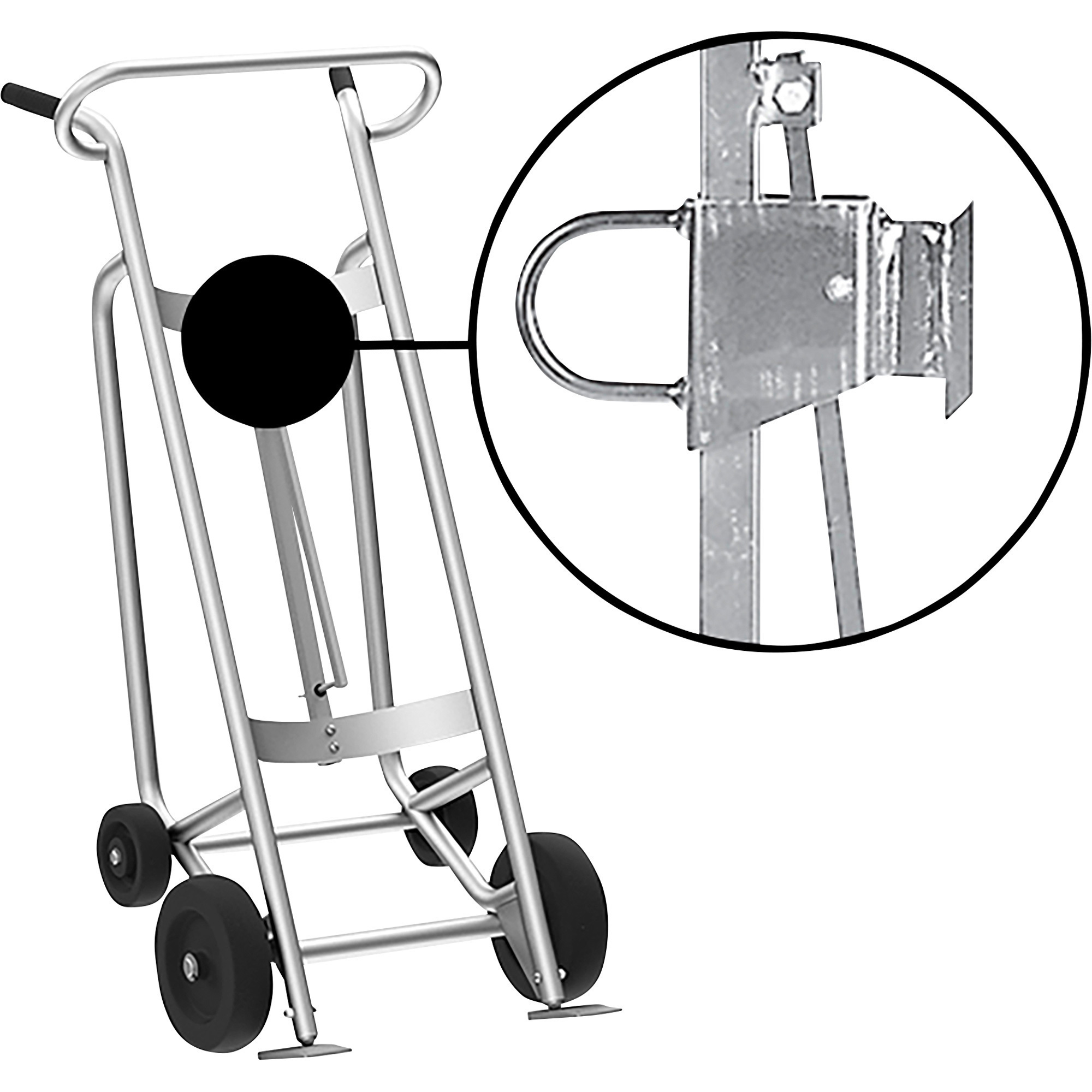 Valley Craft 4-Wheel Drum Hand Truck, Aluminum, (2) Mold-On Rubber Wheels, (2) Rear Poly, 1000-Lb. Capacity, Chime  Hook for Fiber Drums, Model# F82645A4F